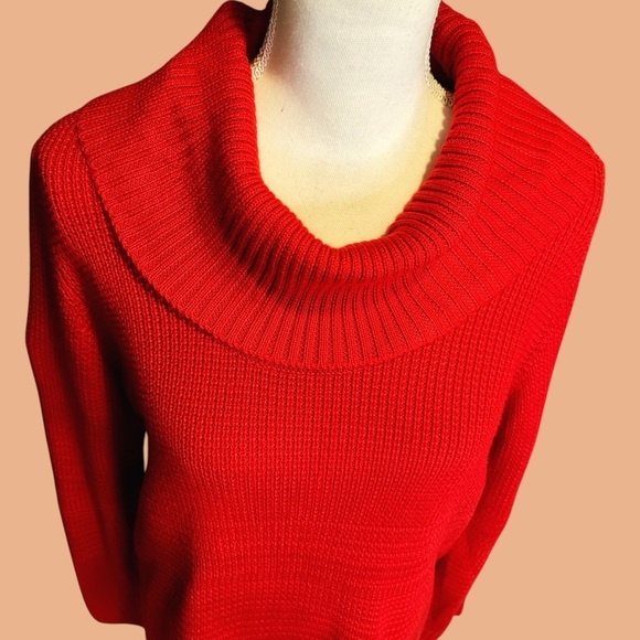 Calvin Klein Red Textured Knit Striped Cowlneck Long-Sleeve Sweater Size XL - Picture 3 of 14